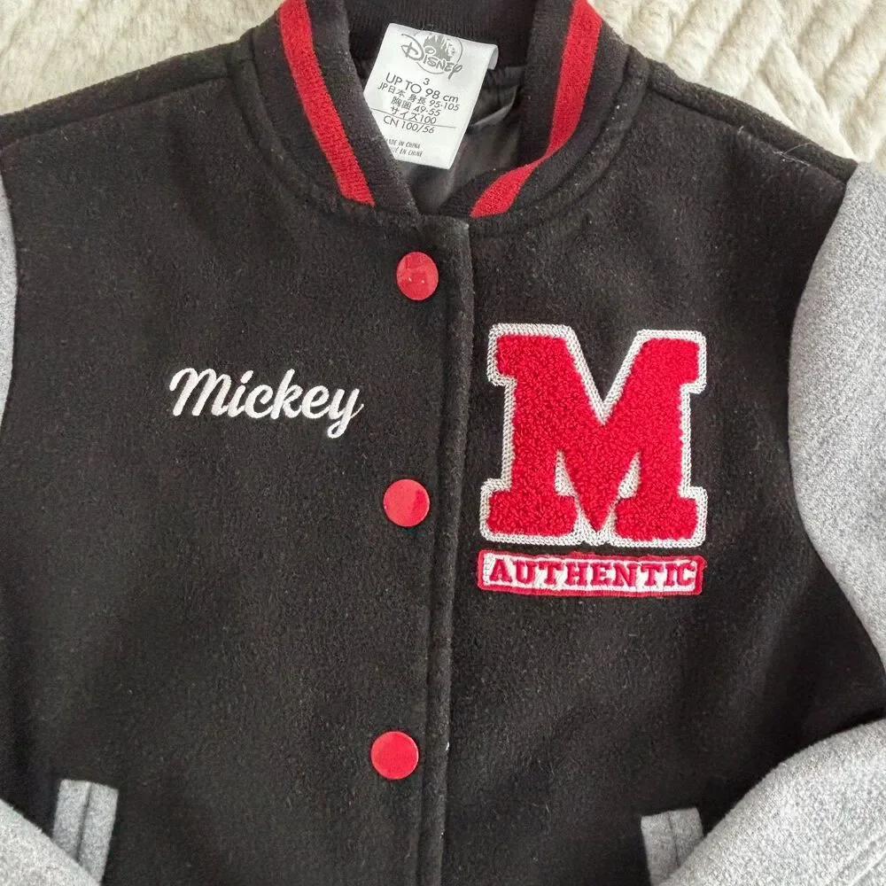 Disney Mickey Mouse Varsity Jacket Toddler Size 3 Black Red Letterman 3T